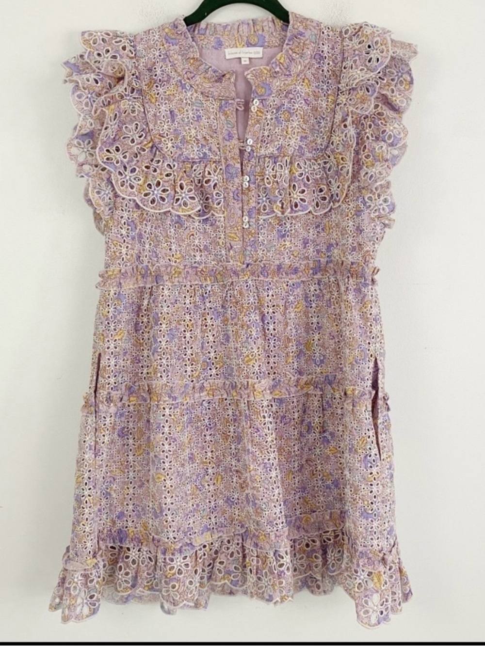 House of Harlow 1960 Lavender Eyelet Mini Dress with Yellow Accents